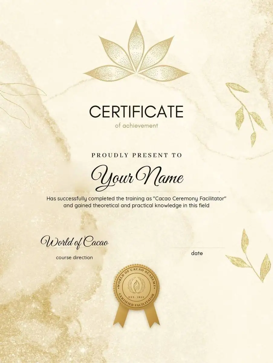Sample Cacao Ceremony Facilitator certificate